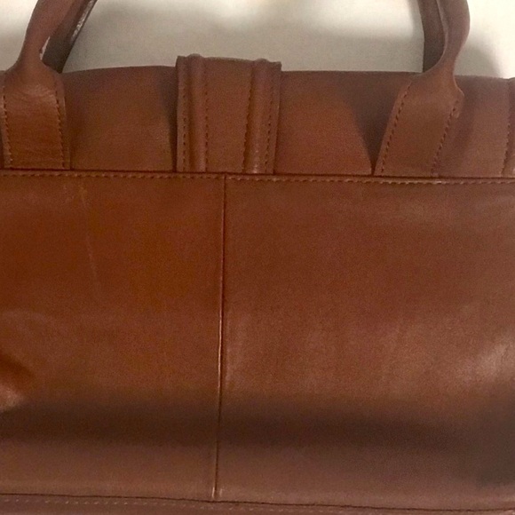 Brown Leather Satchel Top Handle Flap Magnet Opening Rare Find - Picture 6 of 10